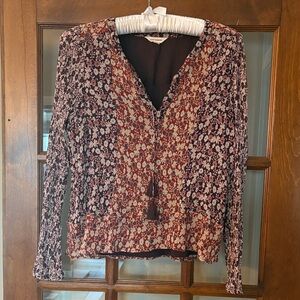 Lucky Brand Burgundy and Cream Floral Blouse